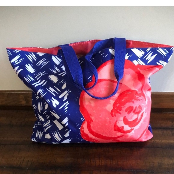 Lancôme Tote Bag NWOT Floral & Lattice Print - Lined Inside - NWOT - Picture 3 of 7